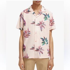 Scotch & Soda Amsterdam Pink Floral Organic Cotton‎ Camp Hawaiian Shirt Size L
